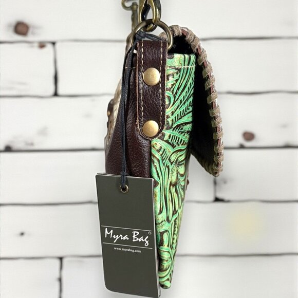 Myra Bag Embossed Leather & Hair-on Shoulder Crossbody Bag "Canyonlands"- New - Picture 14 of 14